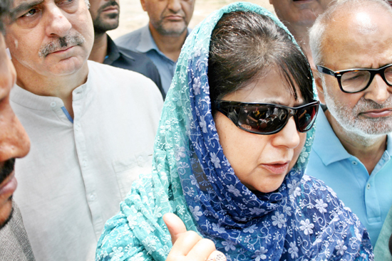 Chief Minister Mehbooba Mufti speaking to reporters in Anantnag on Saturday. - Excelsior/Sajad Dar