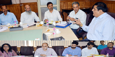 Chief Secretary, B B Vyas chairing a meeting at Srinagar on Friday.