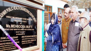 Chief Minister Mehbooba Mufti inaugurating water supply scheme in Sopore on Tuesday.