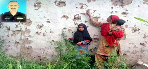 A woman shows her badly damaged house at Gohlad in Mendhar sector on Saturday. (Inset) Martyr Jagram Singh Tomar.