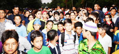 Chief Minister Mehbooba Mufti along with young participants during Run for Health in Srinagar on Friday.