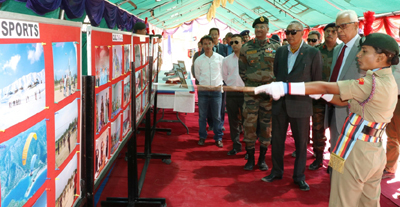 Governor N N Vohra during his visit to Special National Integration Camp at Leh on Thursday.
