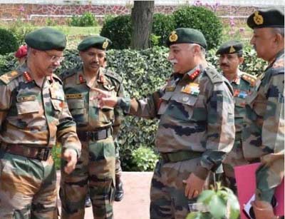 Northern Army Commander Lt Gen D Anbu during his visit to Kashmir alongwith Chinar Corps Commander Lt Gen JS Sandhu on Wednesday.