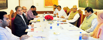 Governor N N Vohra chairing a meeting to review problems of PwDs at Srinagar on Tuesday.