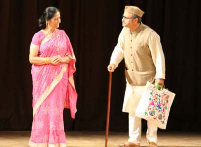 A scene from a Kashmiri play 'Gadd Bateh' staged in Tagore Hall, Srinagar.