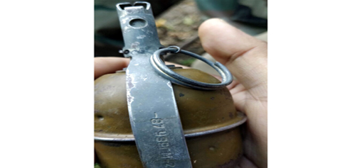 A live grenade recovered from Kaskoot forests of Banihal on Friday.