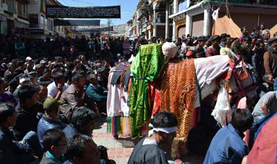 Shia Muslims taking out Muharram procession in Leh on Sunday. -Excelsior/Morup Stanzin