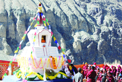 A Stupa being dedicated to the village community in Nubra area of Ladakh.