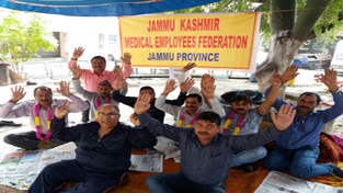 JKMEF members from block Pallanwala sitting on chain hunger strike in the premises of DHS Jammu.