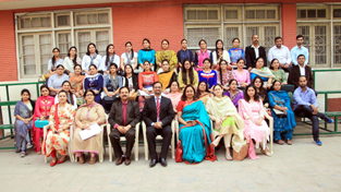 Principals, coordinators and teachers from 38 CBSE schools of Jammu posing after conclusion of a 2-day workshop at Model Academy.