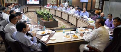 Minister for Industries & Commerce, Chander Parkash Ganga chairing a meeting at Jammu.