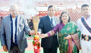 Minister for PHE, Irrigation and Flood Control, Sham Lal Chaudhary and other dignitaries during celebration of Annual Sports Day at Stephens Public School in Jammu.