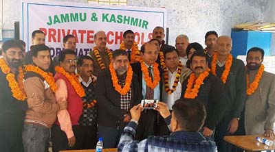 Excelsior Correspondent UDHAMPUR, Nov 19: Jammu & Kashmir Private Schools Co-ordination Committee has constituted its Udhampur district unit and nominated the district office bearers. JKPSCC unanimously elected B S Rattan as district chairman, Muneesh Gulati as president, D D Sharma as Sr vice president, Ebby Cheriyan as vice president, Suresh Kumar as general secretary, Mohan Lal as treasurer, K Ravi Kumar as publicity secretary, Sunil Sharma as joint secretary and Rakesh Khajuria as joint secretary. The body was constituted during a meeting held under the presidium of Rameshwar Singh Manhas and Dr. Hari Dutt Shishu The JKPSCC also discussed the burning issues being faced by the private schools.