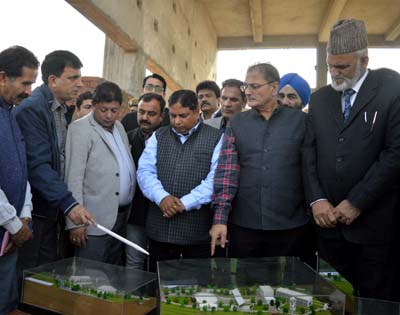 Speaker Kavinder Gupta and Legislators being briefed about Cable Car Project at Jammu on Tuesday.