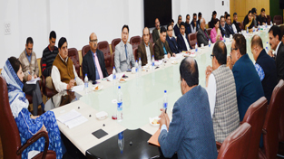 Chief Minister Mehbooba Mufti chairs high level meeting of Administrative Secretaries at Jammu on Wednesday.