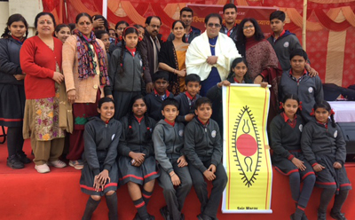 Sitar maestro, Pt Prateek Choudhuri posing with students and teachers of KV No 2 Gandhi Nagar, Jammu.