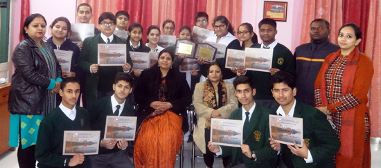 Winners of National Heritage Festival DPS students posing along with Principal and other dignitaries.