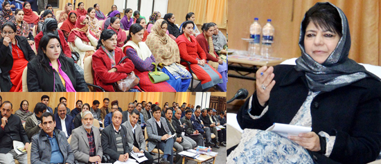 Chief Minister Mehbooba Mufti at a public grievances redressal camp in Kishtwar on Saturday.