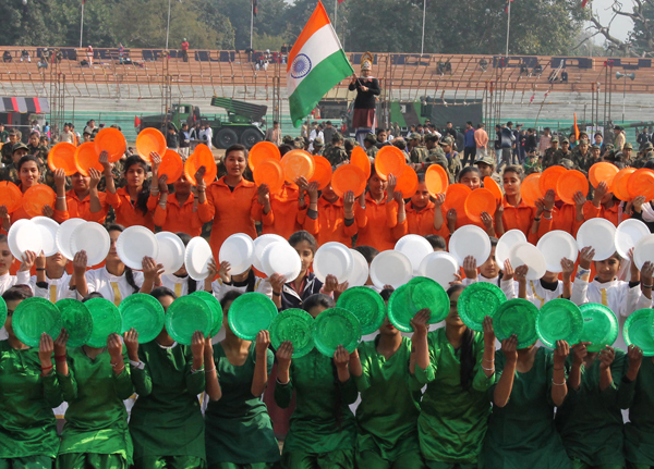 A view of full dress rehearsal of Republic Day parade at MA Stadium in Jammu on Wednesday. —Excelsior/Rakesh