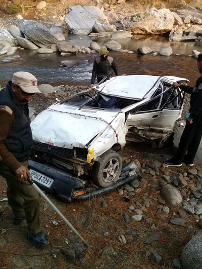 Ill fated vehicle after accident in Bhaderwah. —Excelsior/Tilak Raj