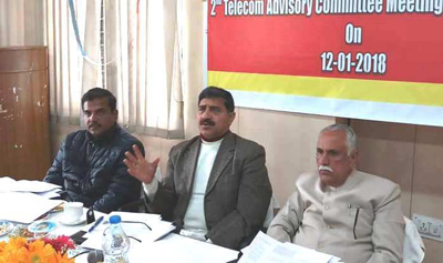 MPs Jugal Kishore Sharma and Shamsher Singh Manhas chairing a meeting at BSNL office, Bahu Plaza, in Jammu.