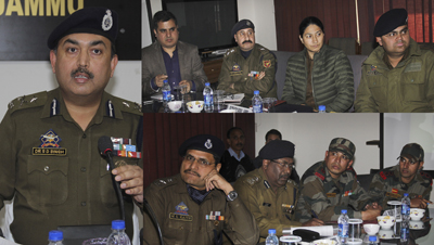 IGP Jammu Dr SD Singh expressing his views during security review meet on Friday.