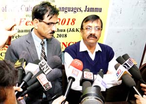 Organisers of Tribal Festival 2018 addressing media persons on Saturday.