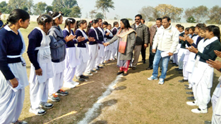 Chief guest and other dignitaries interacting with players during Football tournament of Marheen zone in Kathua.