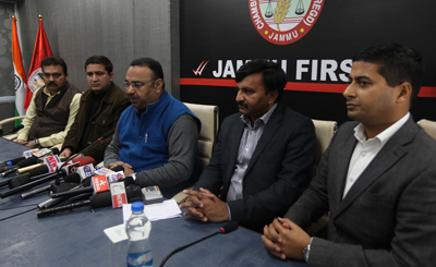 JCCI president Rakesh Gupta addressing a press conference in Jammu on Tuesday. —Excelsior/Rakesh