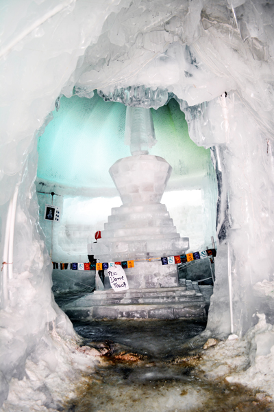 An artificial Ice Stupa made in Leh to conserve water. -Excelsior/ Morup Stanzin