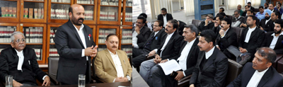 Minister for Health, Bali Bhagat interacting with Members of Bar Association in High Court Complex at Jammu.