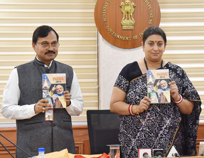 Union Minister for Textiles and Information & Broadcasting Smriti Irani releasing the Reference Annual book India-2018 and Bharat-2018, published by Publications Division, in New Delhi on Tuesday. (UNI )
