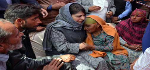 Chief Minister Mehbooba Mufti meeting Pakistan shelling victims at Bhimber Gali in Poonch on Monday.