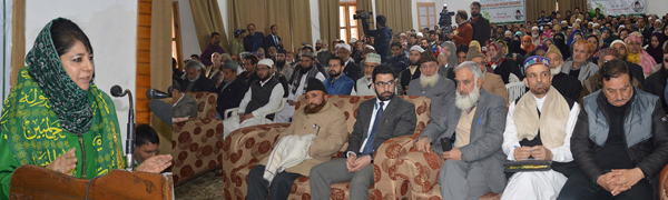 Chief Minister Mehbooba Mufti addressing religious scholars in Srinagar on Sunday.