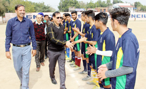 Chief guest interacting with players during Range Sports Festival at Parade ground in Jammu.
