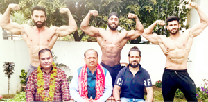 Selected Body Builders posing along with MLA Samba and other dignitaries before leaving for Nationals.