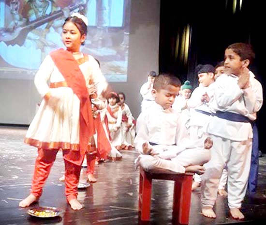 Children presenting Drama while celebrating Annual Day Function at Abhinav Theatre in Jammu on Thursday.