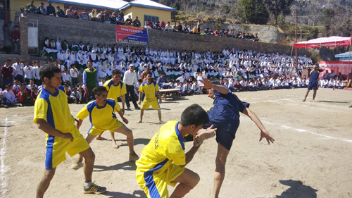 Players in action during a Kho-Kho match at Kastigarh in Doda.