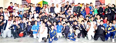 Winners of Speedball Tournament posing alongwith chief guest Vikram Randhawa and other dignitaries in Jammu on Thursday.
