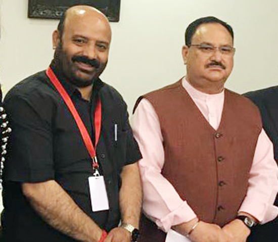 Union Health Minister JP Nadda and J&K Health Minister Bali Bhagat during a meeting at New Delhi on Thursday.