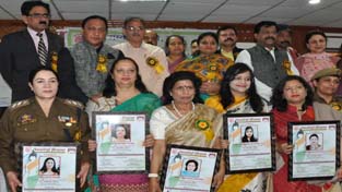 Women officers posing for photograph after being felicitated on International Women's Day at Jammu on Wednesday.