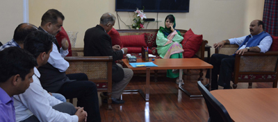 Chief Minister Mehbooba Mufti interacting with a deputation at Jammu on Friday.