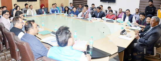 Minister for Cooperatives, Chering Dorjay chairing a meeting at Jammu on Thursday.