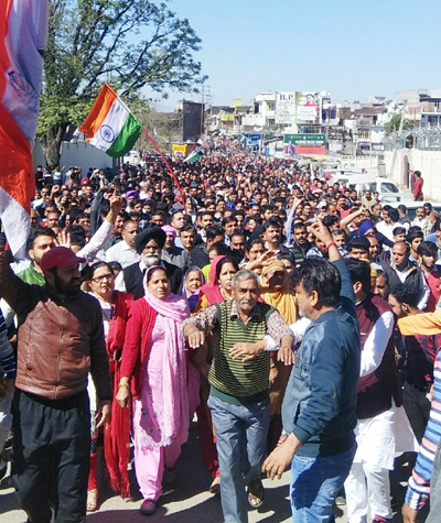 Sunderbani people taking out grand protest rally on Tuesday.