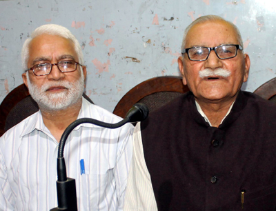 RSS leaders addressing a press conference at Jammu on Saturday. —Excelsior/Rakesh