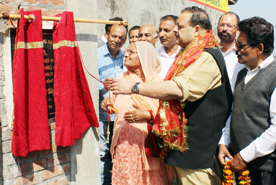 NC Provincial President Devender Singh Rana inaugurating community hall on Thursday.
