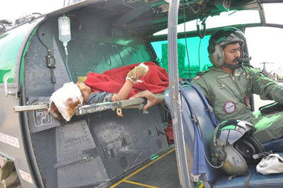 An injured girl being airlifted to Jammu on Sunday. —Excelsior/Harbhajan