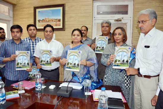 MoS for Tourism, Priya Sethi releasing a magazine at Jammu on Wednesday.