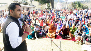 MLA Ramnagar, Ranbir Singh Pathania, addressing a gathering at Dak Bungalow, Ramnagar.