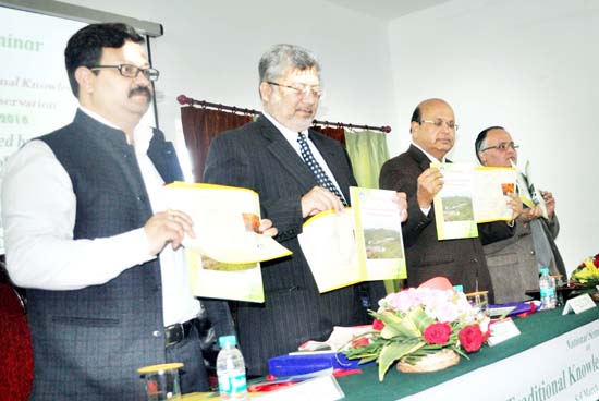 BGSBU VC & others releasing souvenir of seminar during inaugural function on Thursday.
